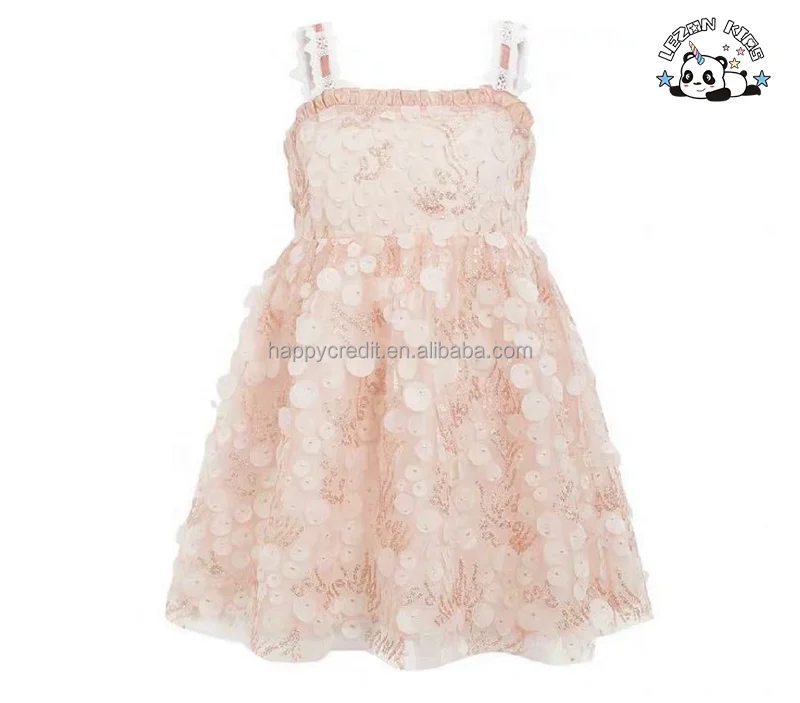 LEZONKIDS - Customizable Sparkle Iridescent Suspender Floral Sequin Girls Tulle Dress for Summer